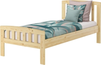 Klassisches Kieferbett natur 90x200 Einzelbett Singlebett Massivholzbett Zubehör wählbar V-60.57-09ohne Zubehör