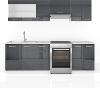 Küchenzeile Raul Anthrazit Hochglanz/Weiß 240 cm , AP Marmor Vicco