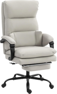 HOMCOM Schreibtischstuhl mit Lendenwirbelstütze, Armlehne, Fußstütze (Höhenverstellbarer Bürostuhl, 1 St), aus Kunstleder, Hellgrau