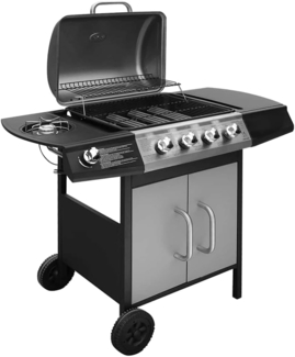 Gasgrill 4+1 Brenner Schwarz und Silbern