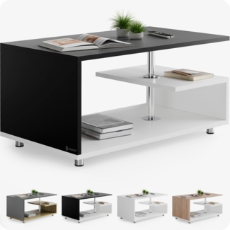 Casaria Couchtisch, Stauraum Ablagen Holz Modern Höhenverstellbar 95x55x50cm Schwarz Weiß
