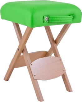QUIRUMED Klapphocker aus Holz mit Sitz, gepolstert in der Farbe Pistaziengrün, Mehrzweck, Beistelltisch, Fußstütze, Kunstleder, transportabel, bis 100 kg, 33 x 33 x 48