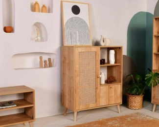 Dmora Astrion Sideboard 90 x 40 x 110 cm Braun 4 Regale 2 Türen, Anrichte