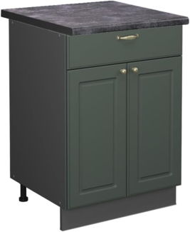 Vicco Küchenunterschrank Fame-Line, Grün-Gold Landhaus/Anthrazit, 60 cm mit Schublade, AP Anthrazit