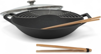 osoltus Wok Gusseisen mit Zubehör Wok-Set mit Deckel 36cm