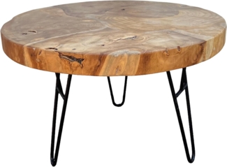 FaHome Couchtisch Runder Couchtisch aus Holz und Metall: Modernes Design (60cm Durchmesser), Beistelltisch Modern