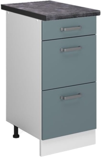 Vicco Küchenunterschrank R-Line, Blau-Grau/Weiß, 40 cm mit Schubladen, AP Anthrazit