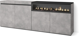 Skraut Home | Sideboard, Highboard | Kommode, Komodenschrank | 200 x 75 x 35 cm | 4 Türen | Elektrokamin. Maße | Moderner Stil | Zement