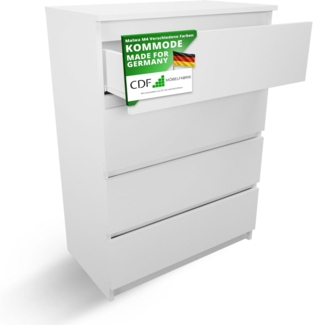 CDF Kommode Weiß mit 4 Schubladen 97 cm Hoch Sideboard Schmale Komode Schlafzimmerkommode für Flur Büro Schlafzimmer Wohnzimmer Schubladenschrank Regal mit Schubladen Schrank Modernes Möbelstück