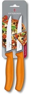 Victorinox, Swiss Classic, Profi Steak- und Pizzamesser, Extra Scharfe Klinge, Wellenschliff, 12 cm, Robuster Kunststoffgriff, Rostfreier Stahl, orange