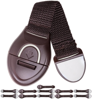 Universal Kindersicherung, 12 Stück, in Braun, Multi-Funktions-Sicherung für Schublade, Schrank, Toilette, Kühlschrank, Babysicherung zum Kleben, Baby Schranktür Sicherung, Schubladensicherung Kinder