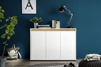 Sideboard Sol Lack weiß Hochglanz und grau Anrichte 119 x 84 cm 3-türig