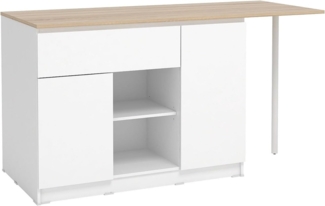 Vente-unique - Kücheninsel mit 2 Türen, 1 Schubladen & 2 Regalfächern - Weiß & Helle Holzfarben - TUNORI