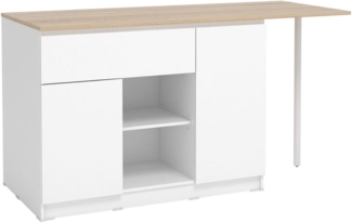 Vente-unique - Kücheninsel mit 2 Türen, 1 Schubladen & 2 Regalfächern - Weiß & Helle Holzfarben - TUNORI