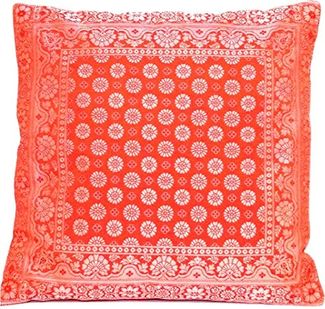 Handgewebter indischer Banarasi Seide Deko-Kissenbezug in Orange - 40 cm x 40 cm