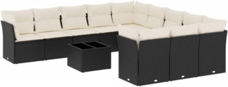 vidaXL 12-tlg. Garten-Sofagarnitur mit Kissen Schwarz Poly Rattan 3218416