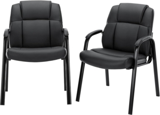 DUMOS Wartezimmer-Gästestühle 2er Set mit gepolsterten Armlehnen, Schreibtischstuhl aus PU-Leder, ohne Rollen, mit Lendenwirbelstütze und Metallrahmen, für Büro, Konferenzlobby