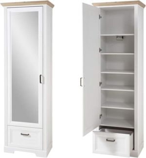 Landhaus Garderobenschrank mit Spiegeltür JÜLICH-36 in Pinie weiß mit Artisan Eiche, B/H/T: 65/204/41 cm