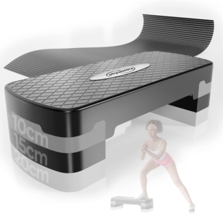Physionics Stepper Aerobic Steppbrett - 3 Stufen (10/15/20cm), Anti-Rutsch Gummibezug