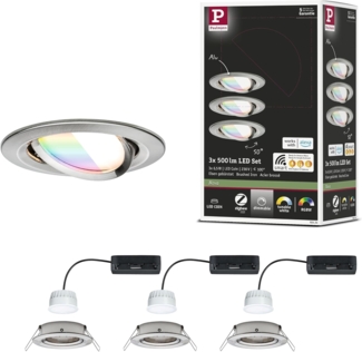 Paulmann 92434 LED Einbauleuchte Nova Coin 3er-Set Zigbee RGBW Eisen gebürstet