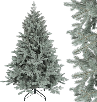 SALCAR 150 cm Künstlicher Weihnachtsbaum aus PE und unsichtbaren PVC-Spitzen, natürliche Blaugrau Tanne, Christbaum mit Schnellaufbau-Klappsystem und Metallständer