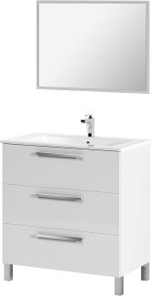 Dmora - Unterschrank Palmdale, Badezimmerschrank, Kleiderschrank mit 3 Schubladen und Spiegel, Waschbecken nicht enthalten, cm 80x45h86, Glänzend Weiß