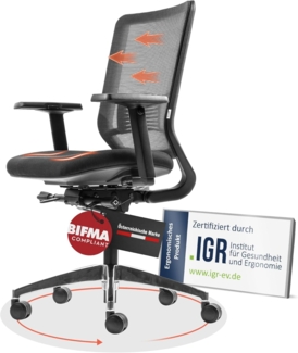 Yaasa Chair Ergonomischer Bürostuhl, Schreibtischstuhl mit Lordosenstütze, 3D-Armlehnen und Einstellung der Sitztiefe, Traglast 130kg, Bürostuhl Schwarz