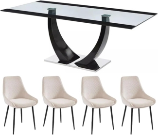 Vente-unique - Set Tisch MEZZO II + 4 Stühle MASURIE - Transparent & Cremefarben