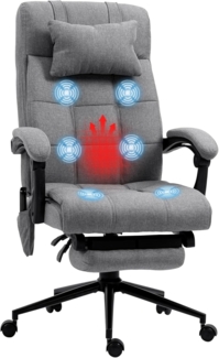 Vinsetto Schreibtischstuhl Bürostuhl mit Massagefunktion, Computerstuhl mit Liegefunktion (PC Stuhl, 1 St), mit Kopfstütze, Fußstütze, Grau