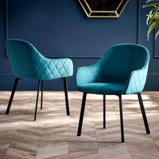 Julian Bowen 2er-Set Esszimmerstühle „Lima“, blaugrüner Samt, Einheitsgröße