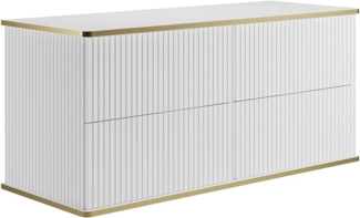 Vente-unique - Waschbeckenunterschrank hängend - Streifenoptik - Goldfarbene Umrandung - Weiß - 120 cm - KELIZA