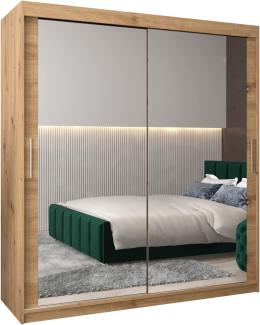 Schwebetürenschrank Tokyo 3-180 cm mit Spiegel Kleiderschrank mit Kleiderstange und Einlegeboden Schlafzimmer- Wohnzimmerschrank Schiebetüren Modern Design (Artisan Eiche)