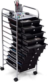 DREAMADE Rollwagen Schublade, Rollschrank Rollcontainer mit Schublade 10 Fächern, Haushaltswagen auf Roll, Badtrolley, Farbewahl, Metall, PP (Schwarz)