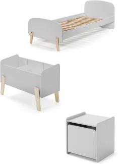 Kinderbett >KIDDY< in hellgrau aus Massiv Kiefer und MDF - 205,5x72,5x95 (BxHxT)