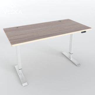 Höhenverstellbarer Schreibtisch (140x70 cm) - Sitz- & Stehpult - Bürotisch Elektrisch Höhenverstellbar mit Touchscreen & Stahlfüßen (Weiß/Eiche)