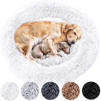 Wahre Tierliebe Hundebett Donut - Das Original - waschbar, Flauschig, für große, mittelgroße & kleine Hunde, [XL, 120cm, weiß]