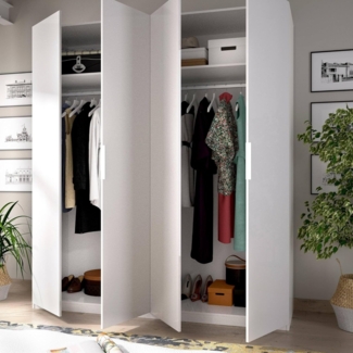 Dmora - Kleiderschrank Prado, Garderobe für Schlafzimmer, Kleiderschrank mit 4 Flügeltüren, 180x52h204 cm, Weiß