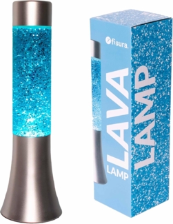 FISURA - Blaue glitzer Lavalampe. 30 cm große Lavalampe mit silbernem Sockel, blauer Flüssigkeit und Glitter. Lampe mit Entspannungseffekt. 9 x 9 x 30 cm