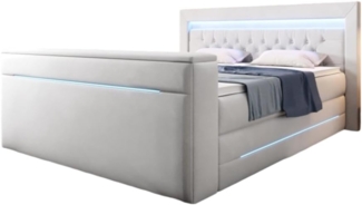 Boxspringbett Pluto mit TV Lift, RGB und Stauraum 180x200 Weiß H4 (100kg+)