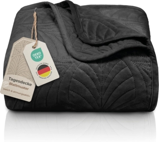 Gräfenstayn Tagesdecke Premium - Bettüberwurf mit Steppung & Blatt-Design, Warme Premium Tagesdecke