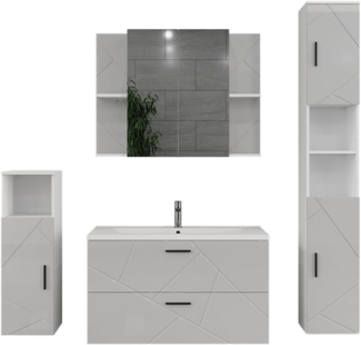 Badmöbel-Set Irma Weiß/Weiß Hochglanz 5 Teile Vicco