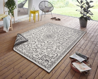 NORTHRUGS In- und Outdoor Teppich Leyte 80x150 cm - Wendeteppich Wetterfest Orientalisches Vintage Design Läufer für Balkon Terrasse Garten Wintergarten Wohnzimmerteppich Wasserfest in Schwarz Creme