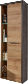 Badezimmer Hochschrank hängend BENISSA-19 in Eiche Riviera Honig Nb. mit Beton dunkel, B/H/T: ca. 48/160/31 cm