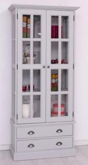 Casa Padrino Landhausstil Vitrine Hellgrau 91 x 47 x H. 200 cm - Massivholz Vitrinenschrank mit 2 Türen und 2 Schubladen - Landhausstil Möbel - Massivholz Möbel - Esszimmer Möbel