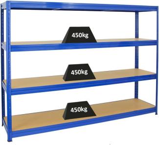 PROREGAL Schwerlastregal Dino Extra Breit 180x240x60 cm Fachlast 450kg Blau, Kellerregal, Lagerregal, Weitspannregal 60 cm tief