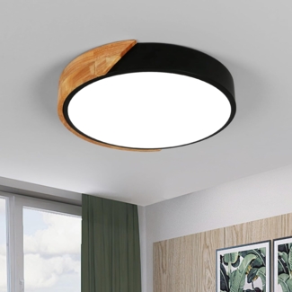 Goeco LED Deckenleuchte Runde LED-Deckenleuchte, 24W, 6000K, für Schlafzimmer, Küche, Kaltweiß, stabile LED-Lichtquelle, natürlicher Eichenschalen