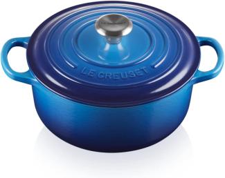 Le Creuset Signature Gusseisen-Bräter mit Deckel, Für alle Herdarten und Induktion geeignet, Rund, Azure, 22,0 cm, 3.3