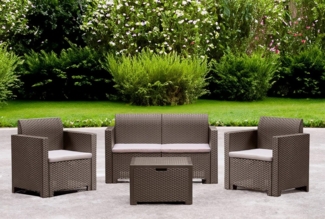 Dmora - Loungeset für draußen Venere, Outdoor-Lounge mit Couchtisch, Terrassenset mit Kissen, Gartenkomposition mit Sofa und Sesseln, Made in Italy, Taube