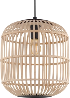 Eglo 43216 NATURE Pendelleuchte BORDESLEY Stahl schwarz, Holz natur E27 1X28W Ø35cm H:110cm dimmbar