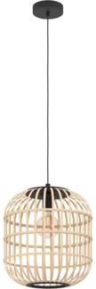 Eglo 43216 NATURE Pendelleuchte BORDESLEY Stahl schwarz, Holz natur E27 1X28W Ø35cm H:110cm dimmbar